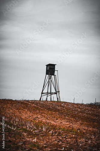 water tower at sunset