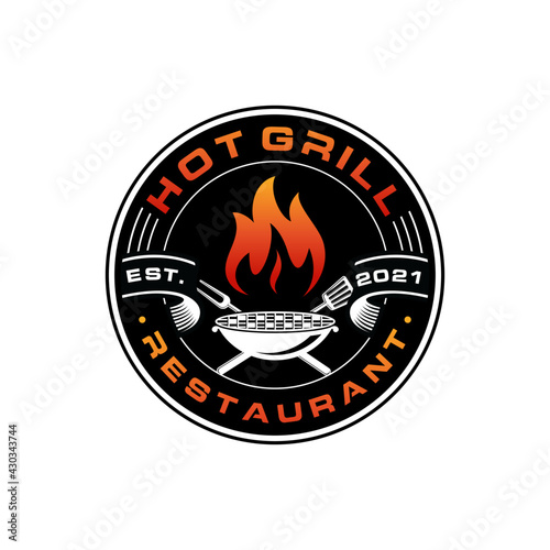 Hot Grill Logo Design Vector Template