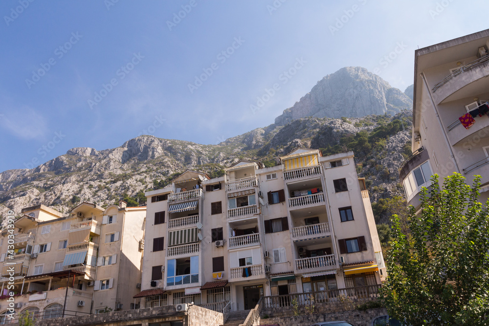 View of a residential apartment building in the city of Kotor. Montenegro 