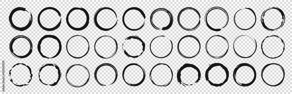 Set of circle brushes elements. Different circle brush strokes. Grunge ...