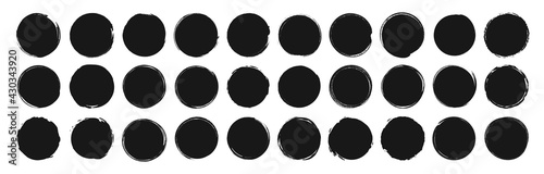 Set of circle brushes elements. Different circle brush strokes. Grunge round shapes. Boxes, frames for text, labels, logo, grunge. Vector illustration.
