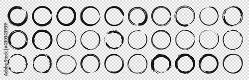 Set of circle brushes elements. Different circle brush strokes. Grunge round shapes. Boxes, frames for text, labels, logo, grunge. Vector illustration.