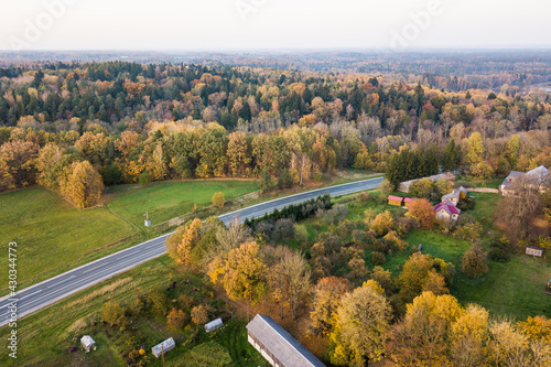 Aerial view of Rudbarzi village in autumn day, Latvia. photo