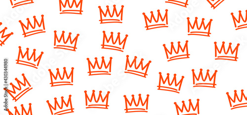 Sketch, crown line patern. Verctor cartoon sign. Sketch crown. Graffiti crown icon, Queen or king crowns. Orange background.