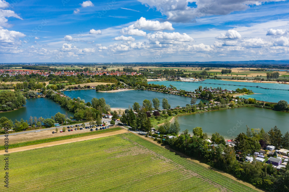 Bird's eye view of a wonderful local recreation area in the Hessian Ried / Germany 