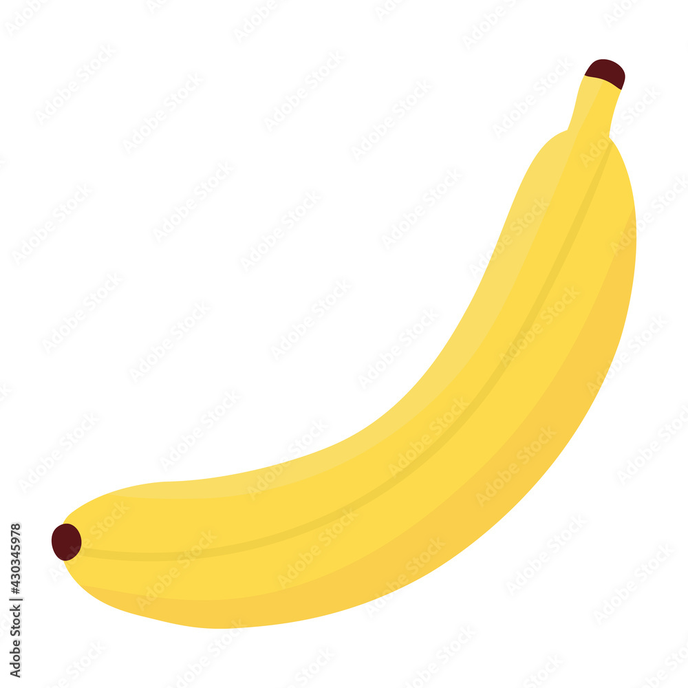 Cartoon banana isolated on white background. Flat cartoon vector illustration. Isolated on white background. Vegan concept