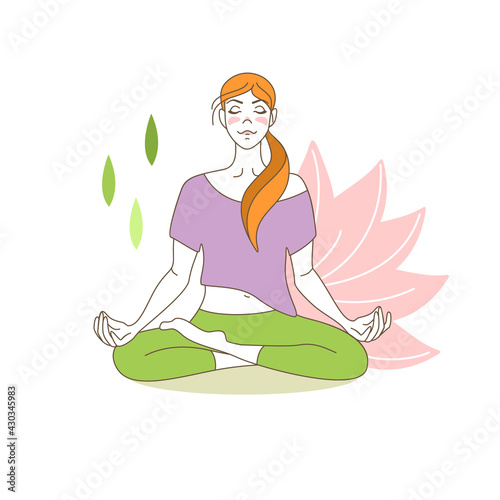 YOUNG GIRL DOING YOGA LOTUS POSITION RELAX RESPIRATORY TECHNIQUE