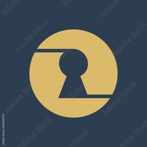 Keyhole logo design template, circle lock icon, gold color on black background