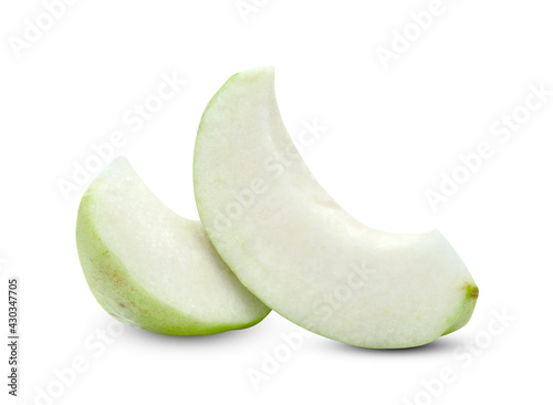 Green Guava fruit slice isolated on white background ,include clipping path