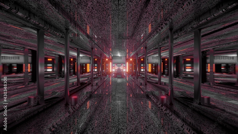 3d illustration of 4K UHD dark endless corridor