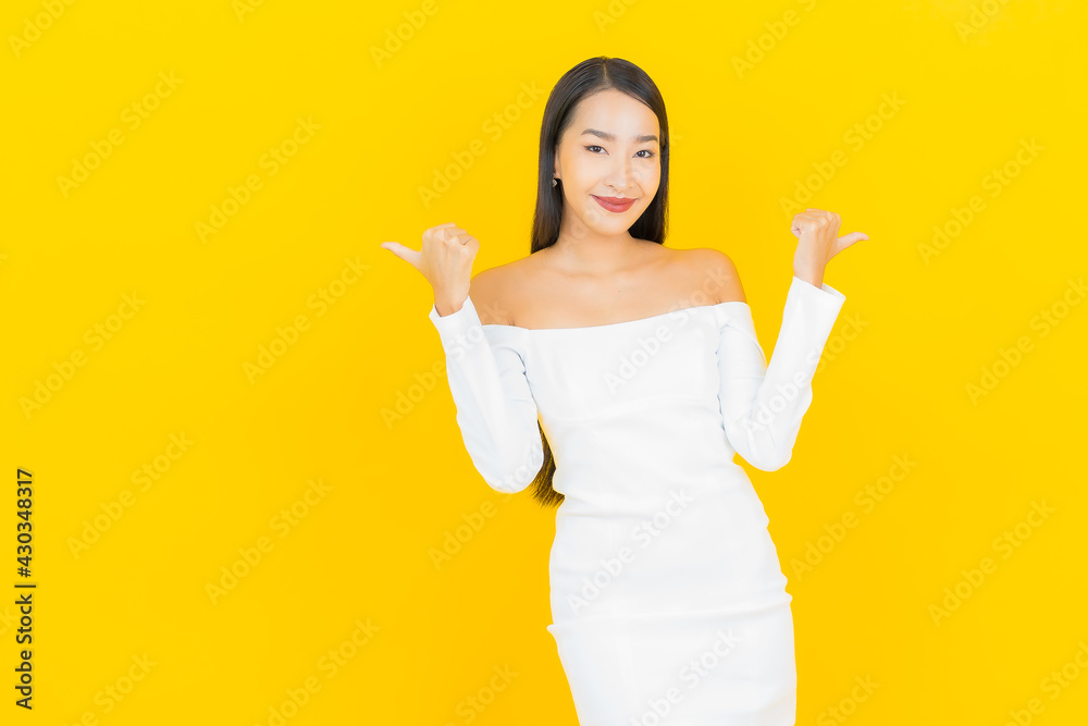 Portrait beautiful young business asian woman with smile and action Portrait beautiful young business asian woman with smile and action