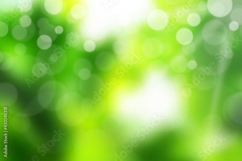 Green and white bokeh background from nature.
Bright glowing green nature background in the form of bokeh.