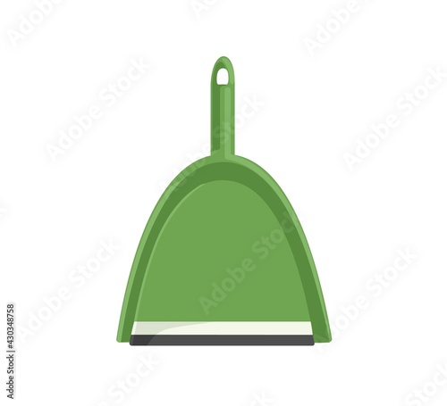 Dustpan, scoop or shovel for housework. Dust pan with handle. Household tool. Domestic supply. Colored flat vector illustration of sweeping appliance isolated on white background