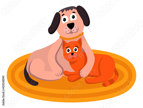 
vector image of a cat and dog on the mat