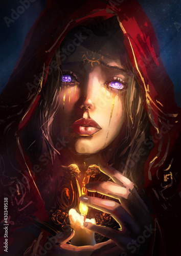 Obraz na plátně A young cute girl with purple eyes is crying sensually looking straight at the v