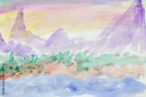 DIY, learning to draw, hobbies. Paint a picture on paper. Step 7: Drawing the mountains.