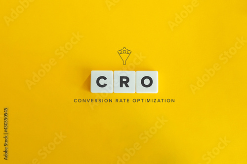CRO (Conversation Rate Optimization) banner and concept. Block letters on bright orange background. Minimal aesthetics. photo