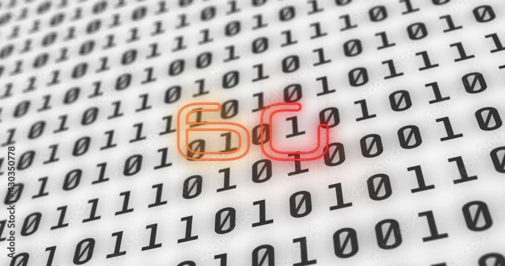 Animation of 6g neon glowing text over binary coding Animation of 6g neon glowing text over binary coding