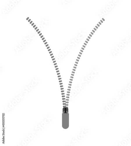 Zipper open isolated. fastener Half. vector illustration