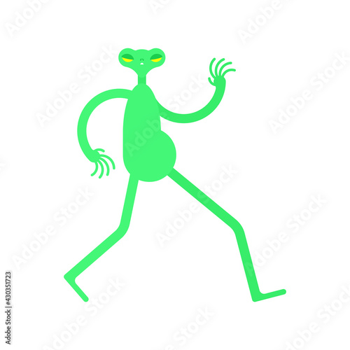 Running Alien green. UFO runs. vector illustration