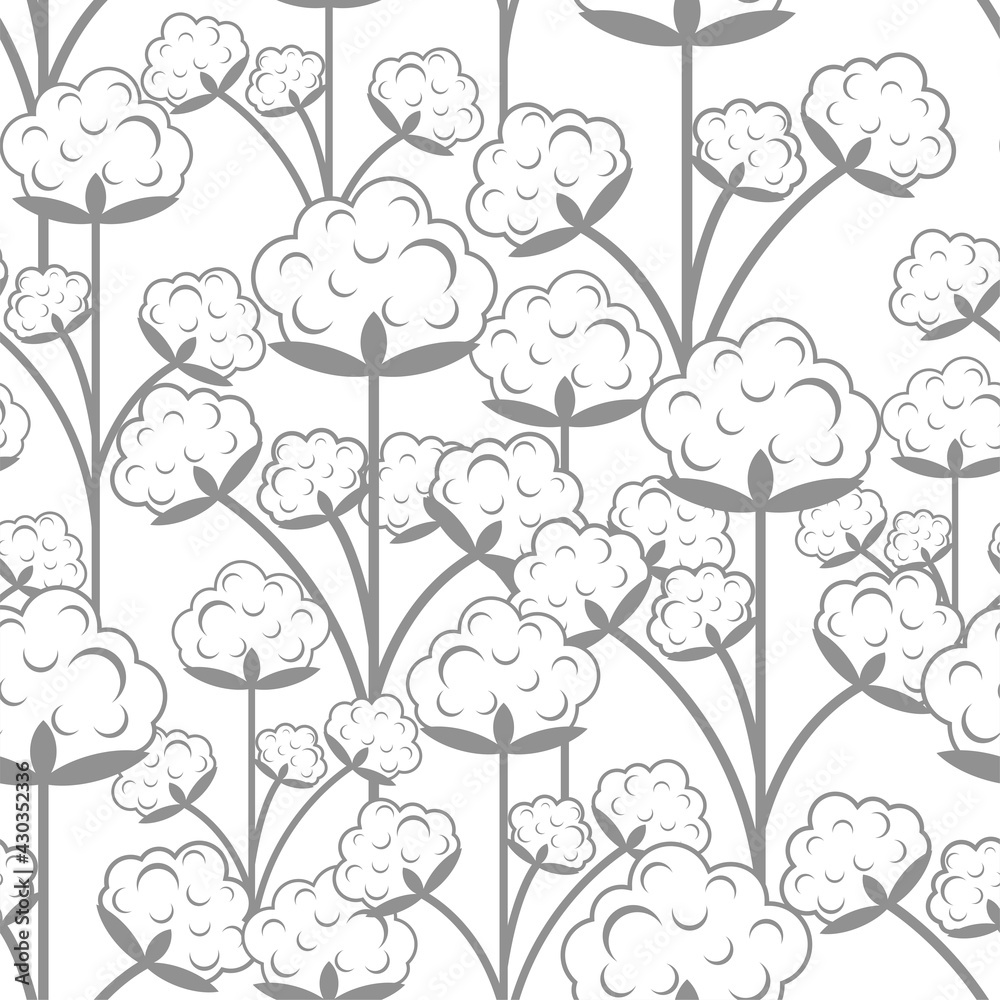 Cotton pattern seamless. Clap flower background. Cottons Inflorescence texture
