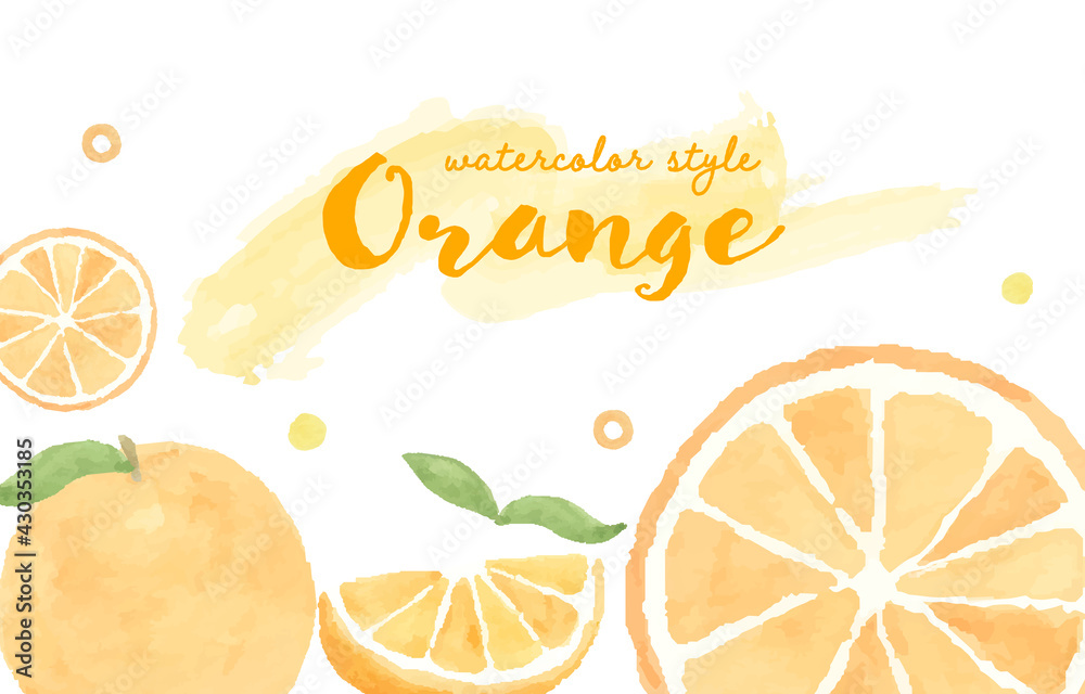 オレンジの水彩イラストの背景 みかん フレーム 果物 断面 フレッシュ フルーツ 柑橘類 分割可能 Stock Vektorgrafik Adobe Stock