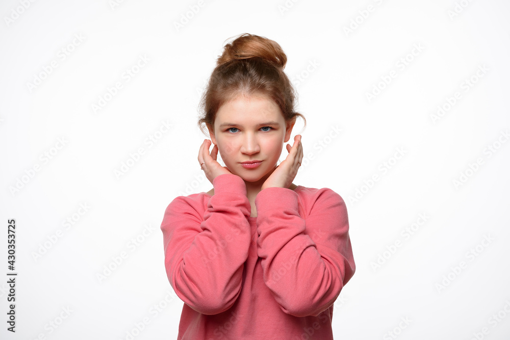 Portrait of happy little girl in pink casual sweatshirt Portrait of happy little girl in pink casual sweatshirt