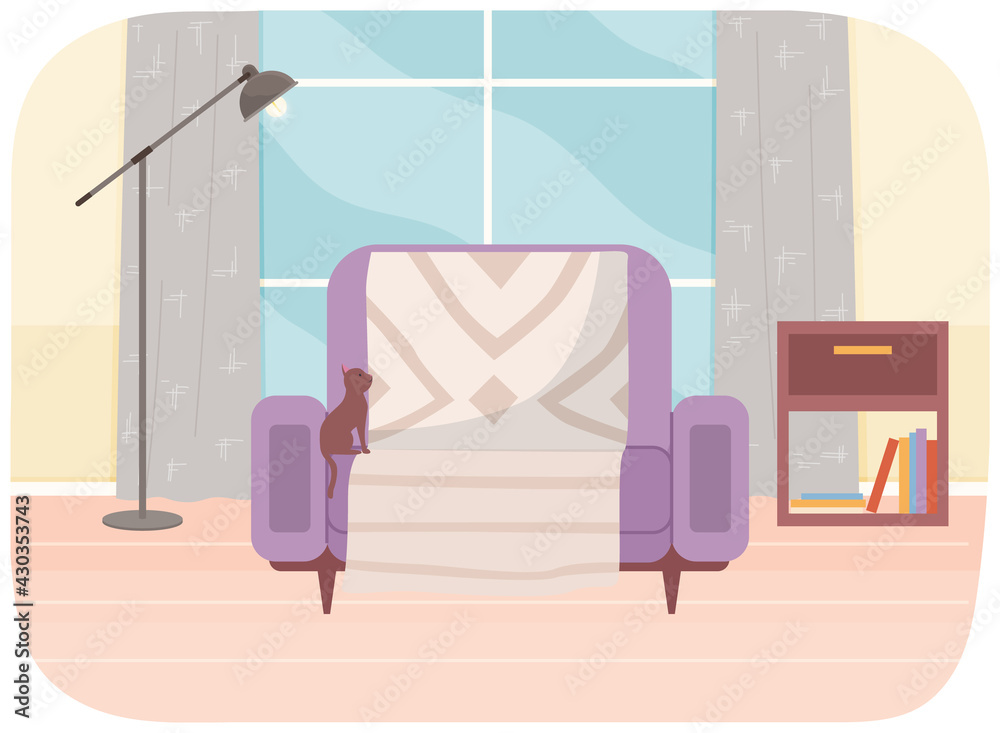 Modern room for interior design. Cozy room with furniture and decor accessories. Flat design interior. Planning and arrangement of furniture in apartment. Living room. Home lifestyle. Style house