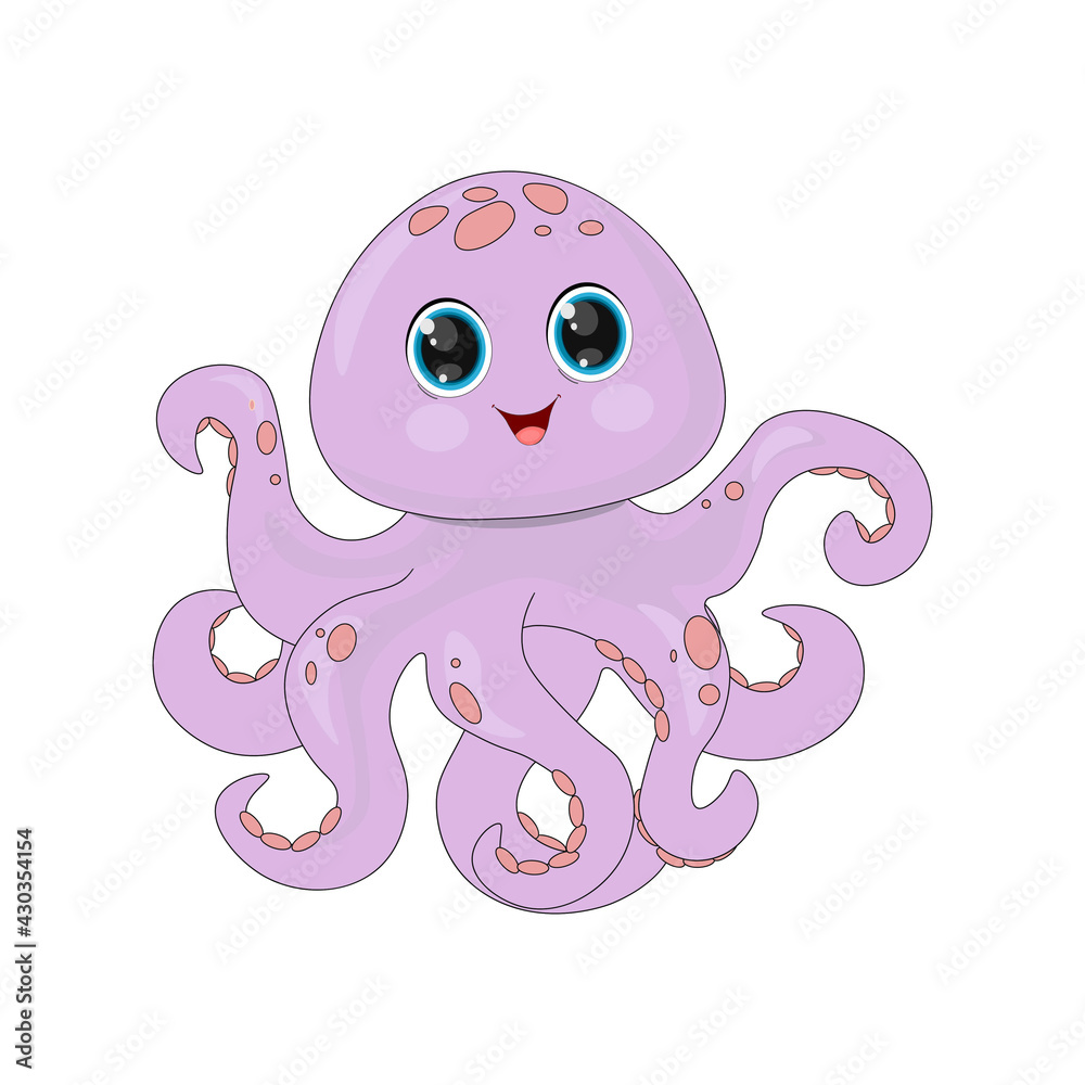 Cute cartoon pink octopus vector illustration. Perfect for cards, party invitations, posters, stickers, kids clothing. Cute cartoon pink octopus vector illustration. Perfect for cards, party invitations, posters, stickers, kids clothing.
