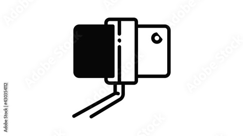 Phone on selfie stick icon animation outline best object on white background