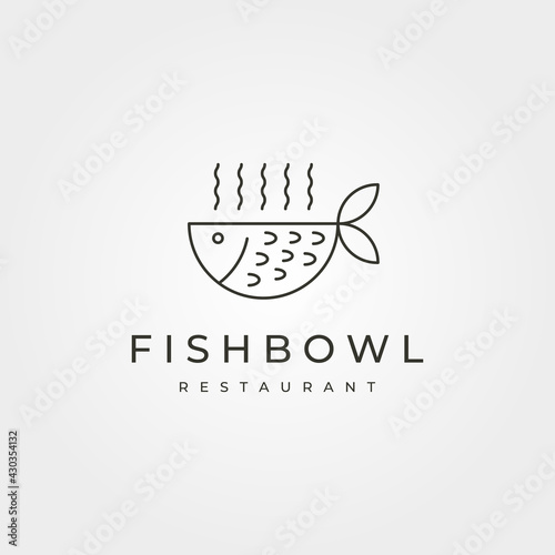 line art fish bowl icon logo vector design, restaurant logo symbol minimal illustration design
