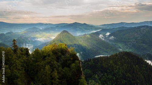 View from the top of Trzy Korony towards the east of the Little Pieniny Mountains.