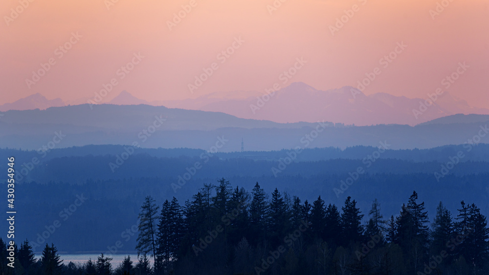 stunning vista in sunset and blue hour