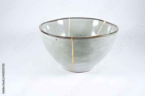 Gray Japanese kintsugi bowl