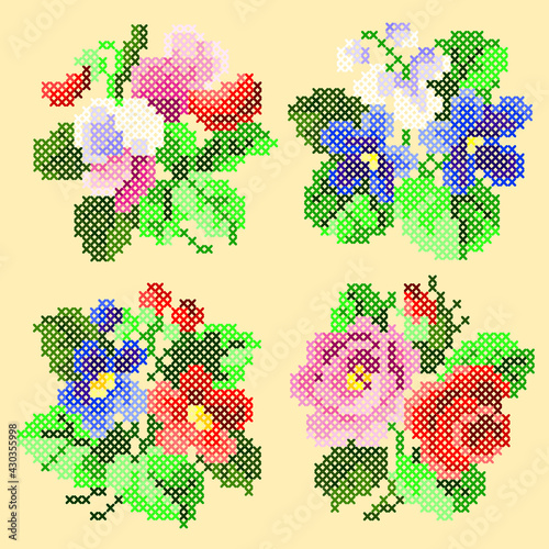 vector art cross stitch flowers