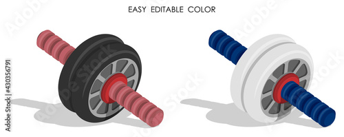 realistic sports ab wheel for press training. Healthy lifestyle, sports in gym and at home. Vector in cartoon