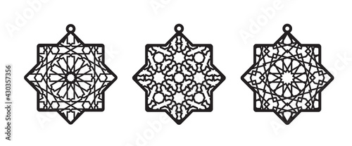 Ramadan cnc decor. Laser cutting stars set vector template