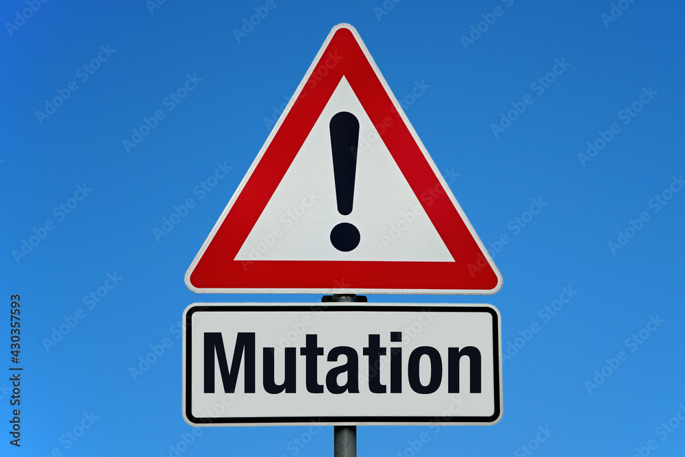 Mutation - Achtung Schild mit blauem Himmel Mutation - Achtung Schild mit blauem Himmel