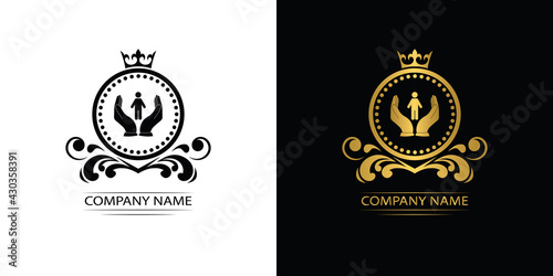 people care logo template luxury royal vector clinic icon company decorative emblem with crown	
