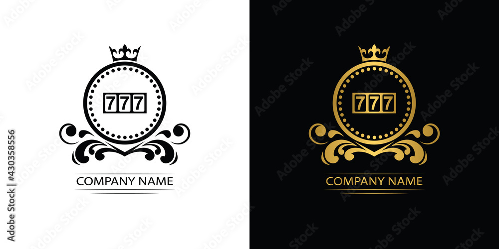Obraz premium casino logo template luxury royal vector company seven, symbol of gambling emblem with crown 