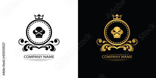 restaurant logo template luxury royal food vector company decorative emblem with crown	
