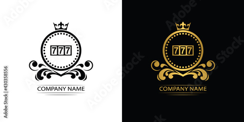 casino logo template luxury royal vector company seven, symbol of gambling emblem with crown	
