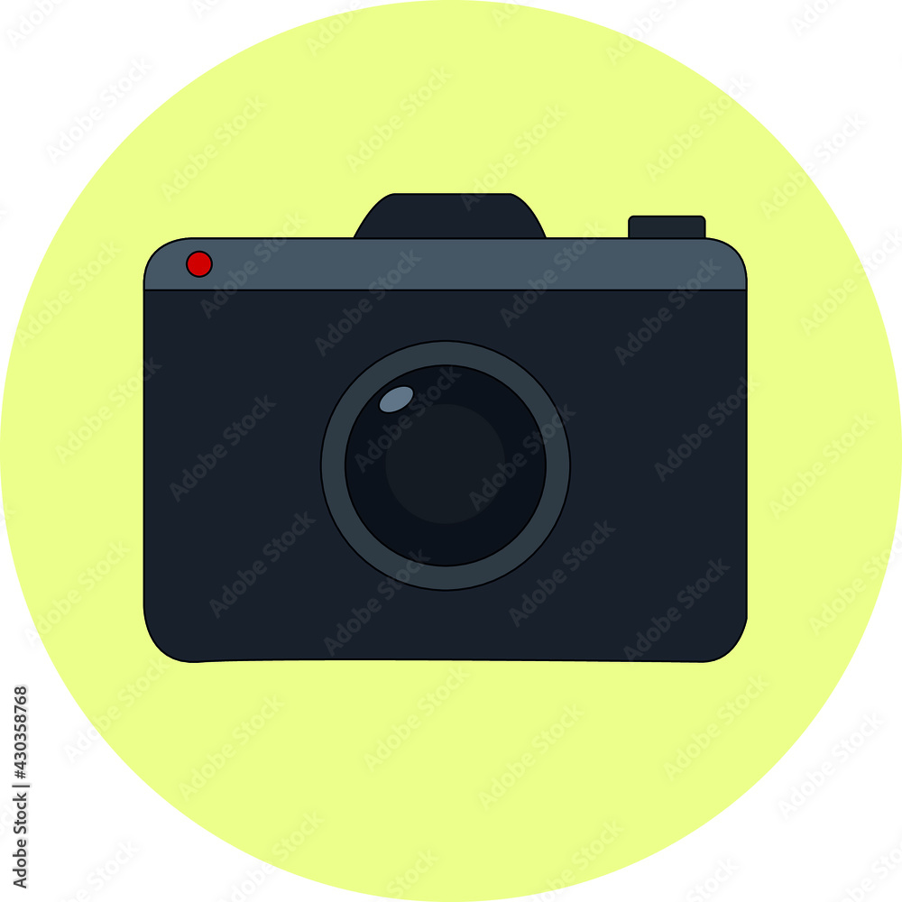 Photo camera icon in vector on yellow background Photo camera icon in vector on yellow background
