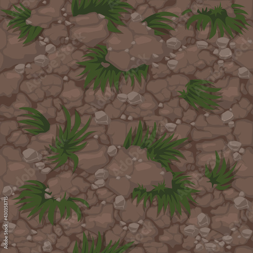 Seamless ground pattern with grass, soil texture with plants for wallpaper.