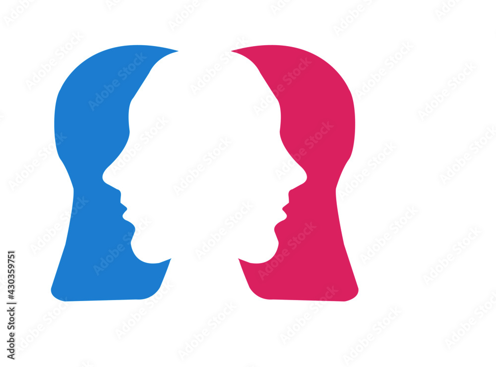 illustration of sign abstract dual personality, couple in love on a white background illustration of sign abstract dual personality, couple in love on a white background