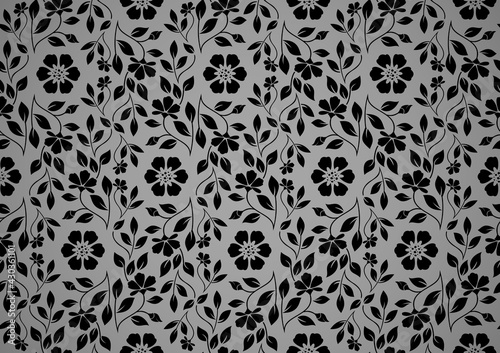 Flower pattern. Seamless black and gray ornament. Graphic vector background. Ornament for fabric, wallpaper, packaging