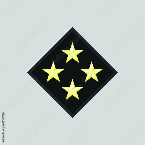 Military officer rank with golden star vector on gray background