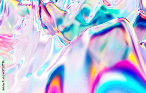 Abstract geometric crystal background, iridescent texture, liquid. 3d rendering.