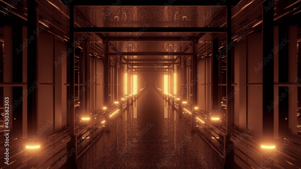 3d illustration of 4K UHD bright endless corridor