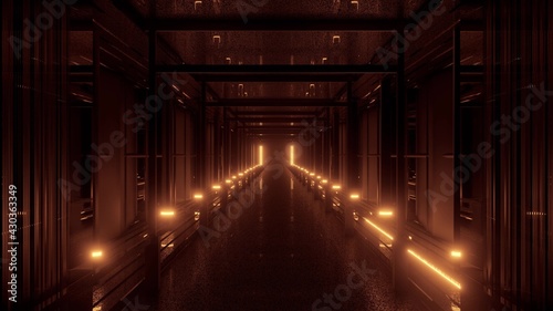 4K UHD 3D illustration of corridor with orange illumination © Michael